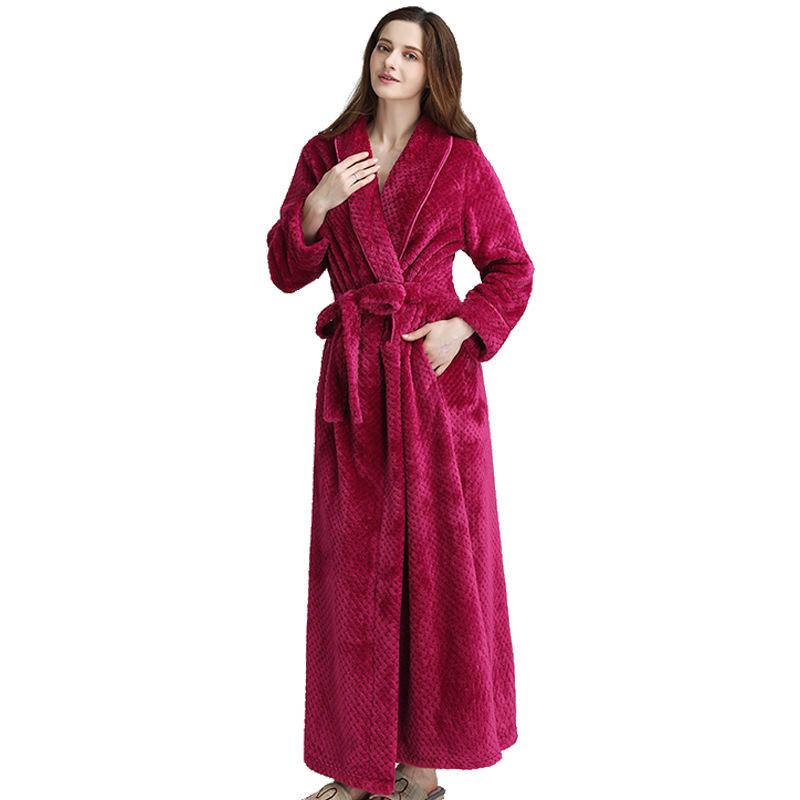 Neue Design Frauen Korallen Fleece Kleid Nacht Robe Lange Maxi Herbst Winter Dicke Warme Robe Kleid M persische rosa