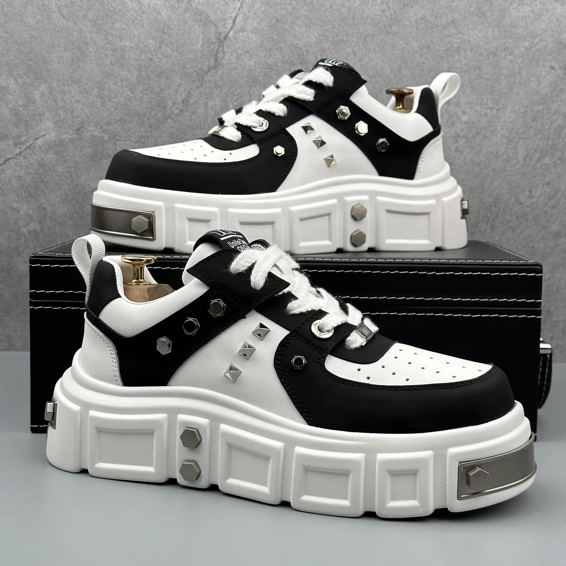 Mode 2024 Herbst Neue Nieten Mode Platte Schuhe Herren Low-Top Weiche Unterseite Vielseitige Freizeitschuhe Männer Dicke Unterseite Rutschfeste Sneaker Punk 43