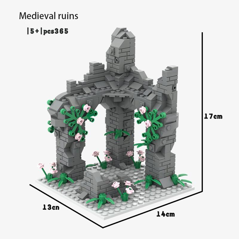 Szene Ruinen Stil Bausteine DIY Kreationsprojekt Bausteine Zweiter Weltkrieg Mittelalterliche Ruinen Szene Ruinen Bau Spielzeug Bau Modelle gray