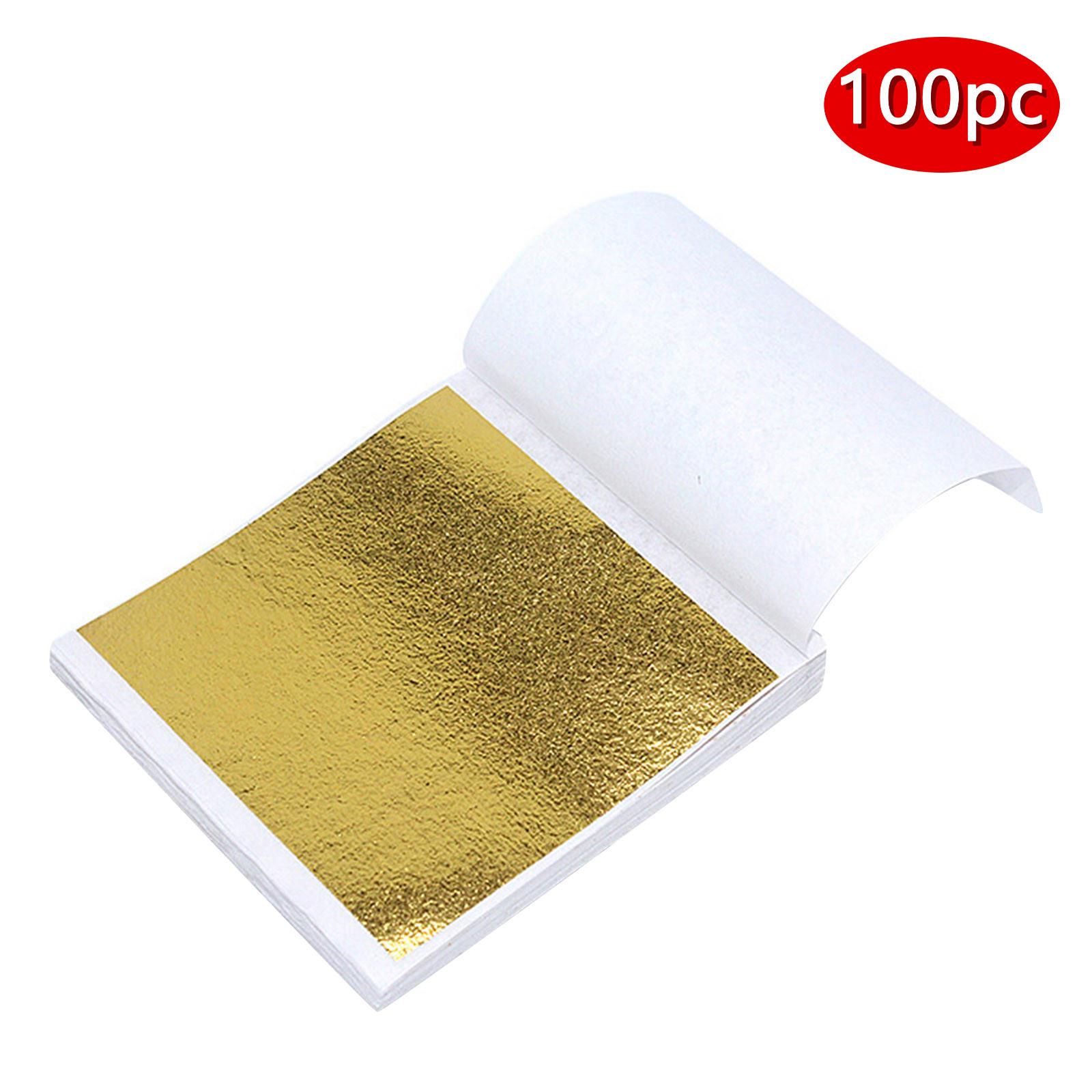 100 Blatt Nachahmung Goldfolie Papier Blattvergoldung DIY Kunst Handwerk Papier Geburtstag Party Hochzeit Kuchen Dessert Dekorationen A