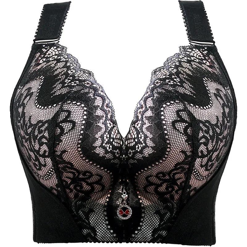 Plus Größe Sexy Push-Up Bh 34-46 CD Tasse Stickerei Spitze Bhs Frauen Versammelt Bralette für Große Brust büstenhalter Weibliche Dessous Top 40/90E grau