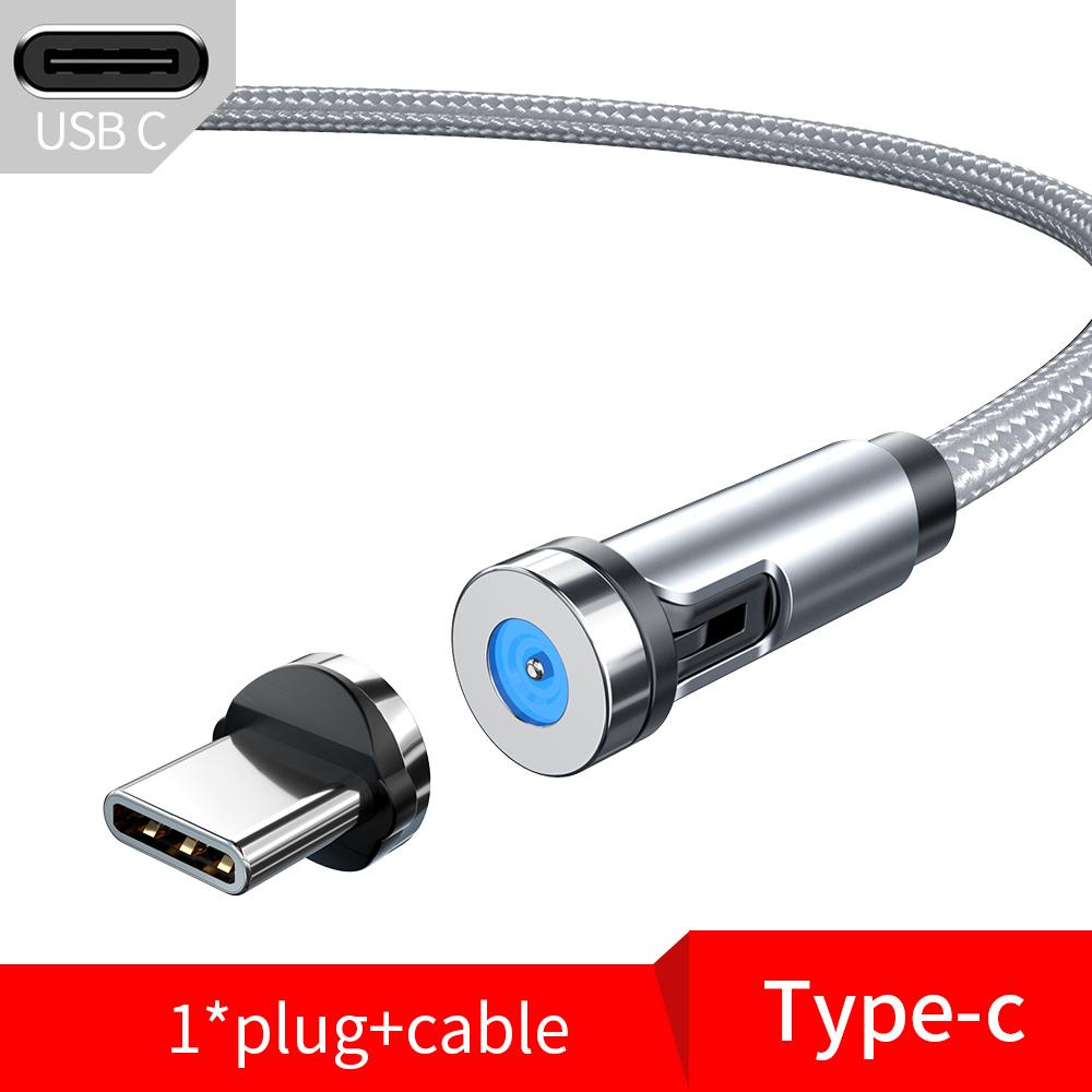 VAORLO 540 Drehen Magnetisches Kabel Schnelle Lade Magnet Ladegerät Micro USB Typ C Kabel Handy Draht Kabel Für iPhone Xiaomi Type-C silber