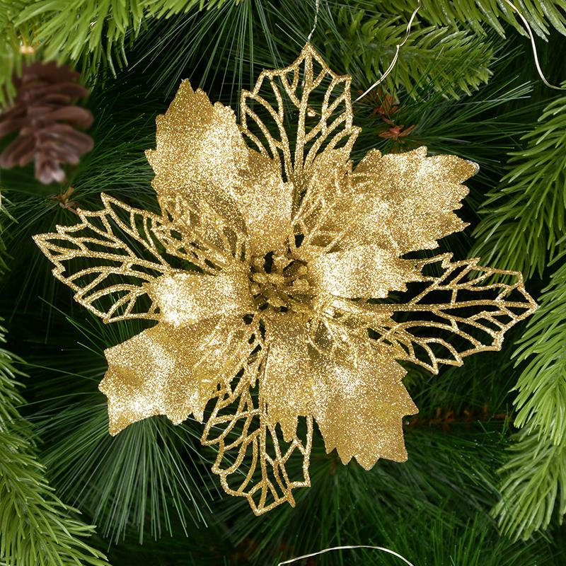 5 Stück 9-16cm Glitzer Künstliche Weihnachtsblumen Weihnachtsbaumschmuck für Zuhause Kunstblumen Weihnachtsornamente Neujahrsdeko 11cm gold