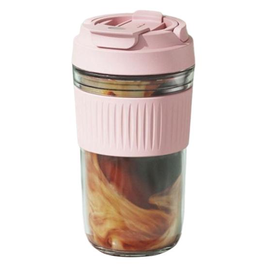 Tragbarer Glasbecher mit Silikon-Strohhalm, 350/500 ml, auslaufsicher, wiederverwendbar, Kaffeebecher für Büro und Schule, Glas-Trinkgefäß für heiße und kalte Getränke 500ML hellrosa
