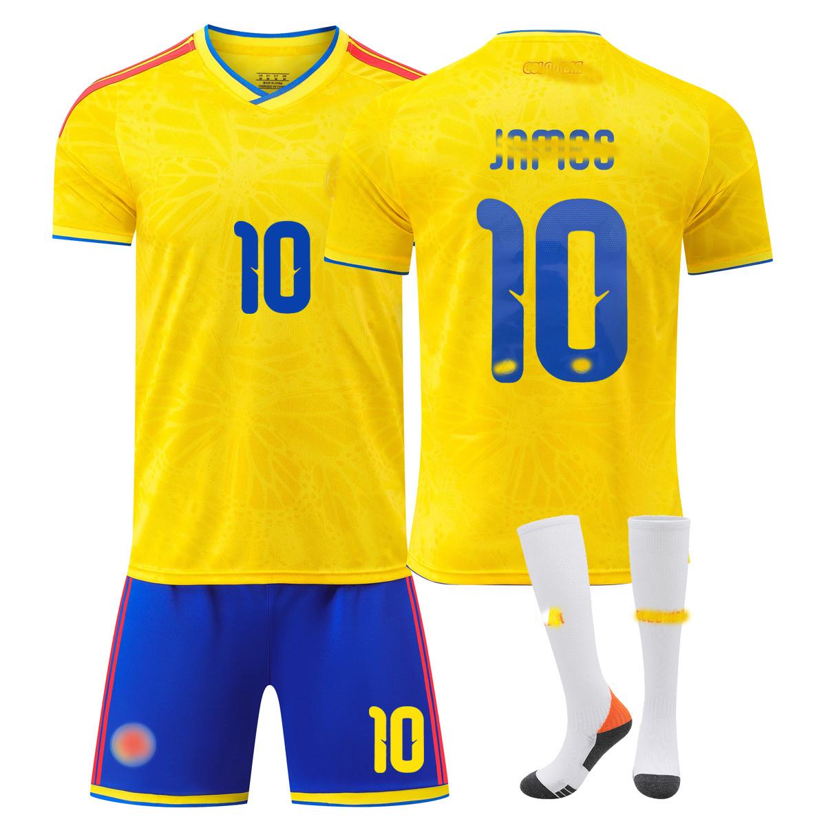 2026 FIFA Fussball-Weltmeisterschaft Kolumbien Heimtrikot und Socken Set #10 James Rodríguez 22 gelb
