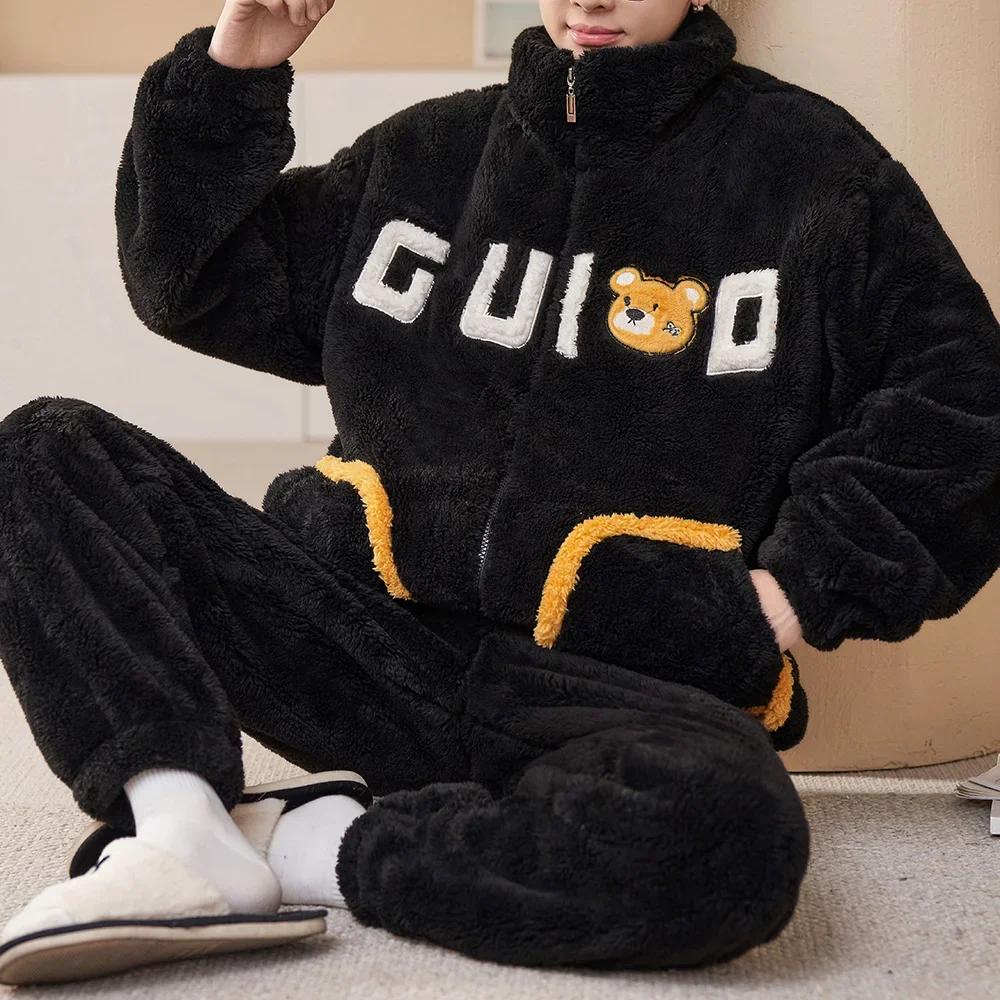 Herren Winter Warme Nachtwäsche Pyjama Set Männer Flanell Pyjama Nachtwäsche Home Kleidung Samt Korallen Fleece 6XL Plus Größe Pijama 6XL white