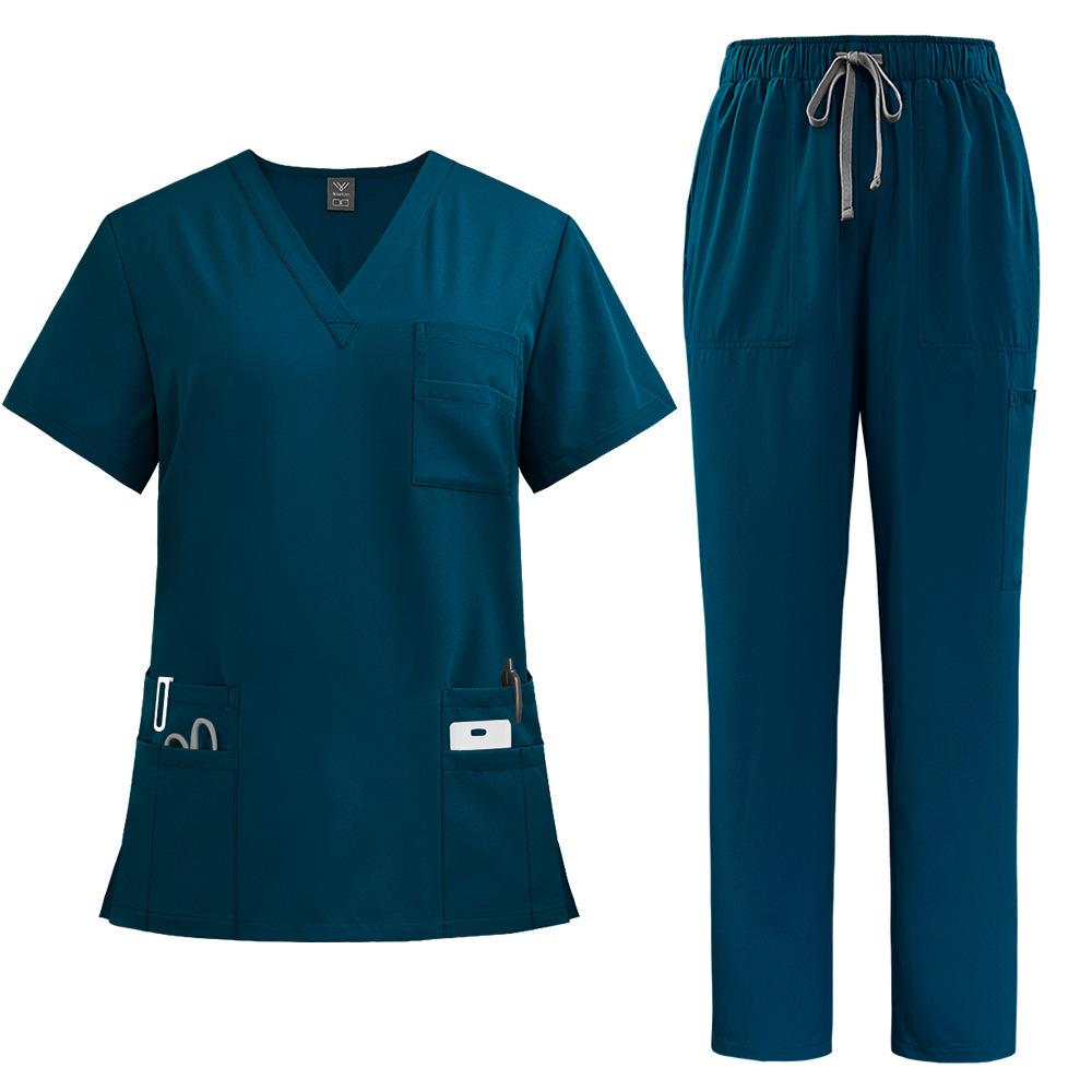 Zweiteiliges Set mit V-Ausschnitt und kurzen Ärmeln, schnell trocknende Anzüge, Pflegeuniform-Set, Oberteile + Hosen, Peeling-Anzug L blau
