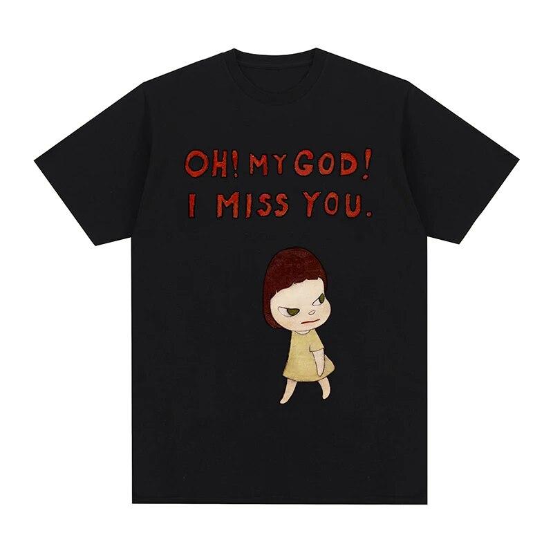 Yoshitomo Nara „I Miss You“ schwarzes T-Shirt mit Rundhalsausschnitt, vorgewaschene Baumwolle, Unisex-T-Shirt, neues T-Shirt für Damen M