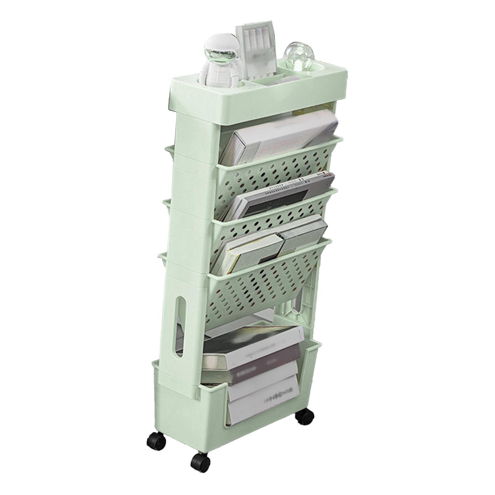 Bewegliches Bücherregal Mehrzweck Große Kapazität Mehrschichtig 4 Universalräder Schreibtischseite Bücherregal für grün