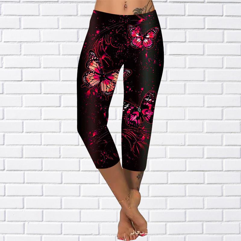 Hosen Sommer Gelbe Schmetterling Kurze Leggings Abgeschnittene Röhrenhose Plus Size Leggins Damen Drei Schmetterlinge Hosen Abgeschnittene Hosen S rot