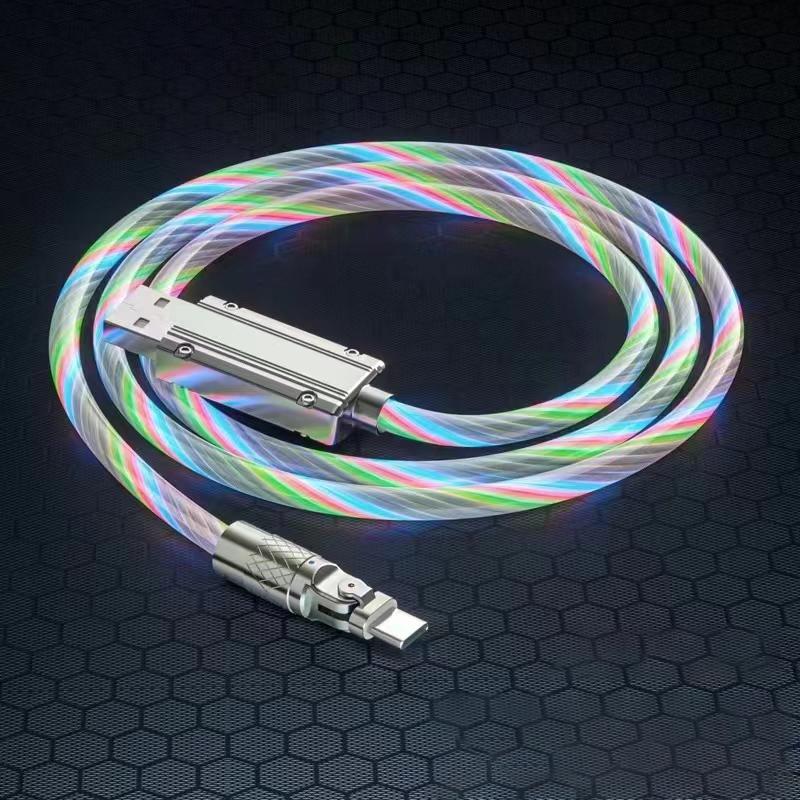120 W Schnellladekabel, USB-Kabel, LED-Licht, USB-C-Streamer-Licht, LED, USB-C-Kabel, Typ C, drehbares Kabel, leuchtend, fließend, für iPhone 11, 12, 13, 14, Xiaomi, 1 m For Micro weiß