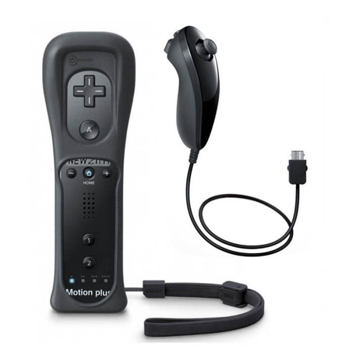 Gamecontroller - Wii - 2 in 1 - Motion Plus integriert - Kabellos - Schwarz schwarz