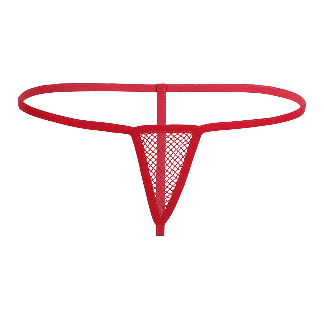 Damen-Mini-G-String-Tanga mit durchsichtigem, elastischem Bund und offenem Hintern aus Netzstoff vorne rot