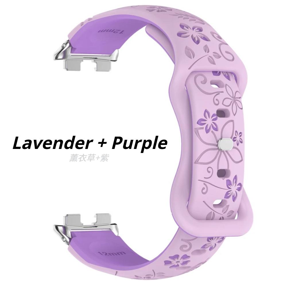 Silikon 3D Graviertes Blumenarmband für Huawei Band 11 Pro Armband Smartwatch Atmungsaktives Armband für HUAWEI Band 8 9 10 11 Armband Huawei Band 8/9/10 violett