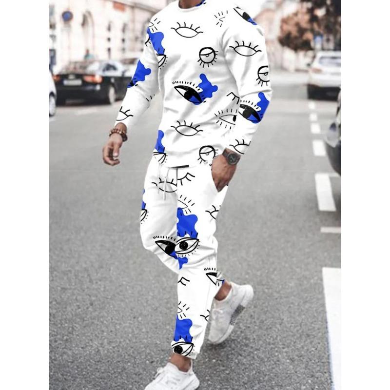 3D Druck Herren 2 Stück Sets 2023 Casual Sportswear Hosen Anzüge Männer Langarm Herbst T-shirt Trainingsanzüge Hose Freizeit Outfits XL