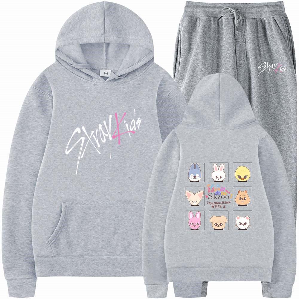 2025 Stray Kids Harajuku Print Unisex Hoodie & Jogginghosen Set Small