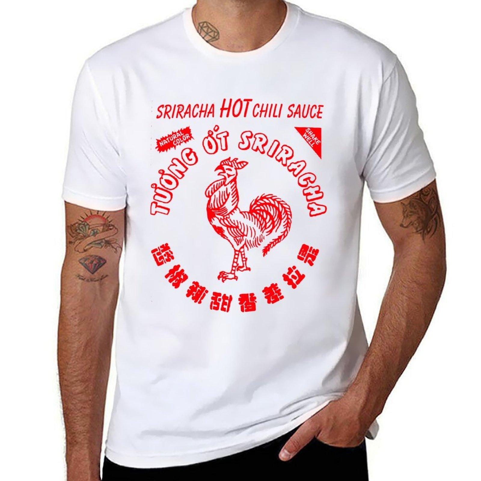 Sriracha Hot Chili Sauce Spicy Food Lover Rotes T-Shirt Herren T-Shirt Schweres Baumwoll-T-Shirt für Herren T-Shirt Herren Freizeit-T-Shirt S white