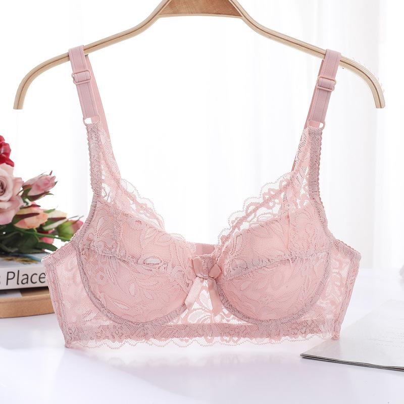 Damen Große Größen Unterwäsche Spitze Push Up BH Dünne Baumwolle Cup Unterwäsche BC 44/100 rosa