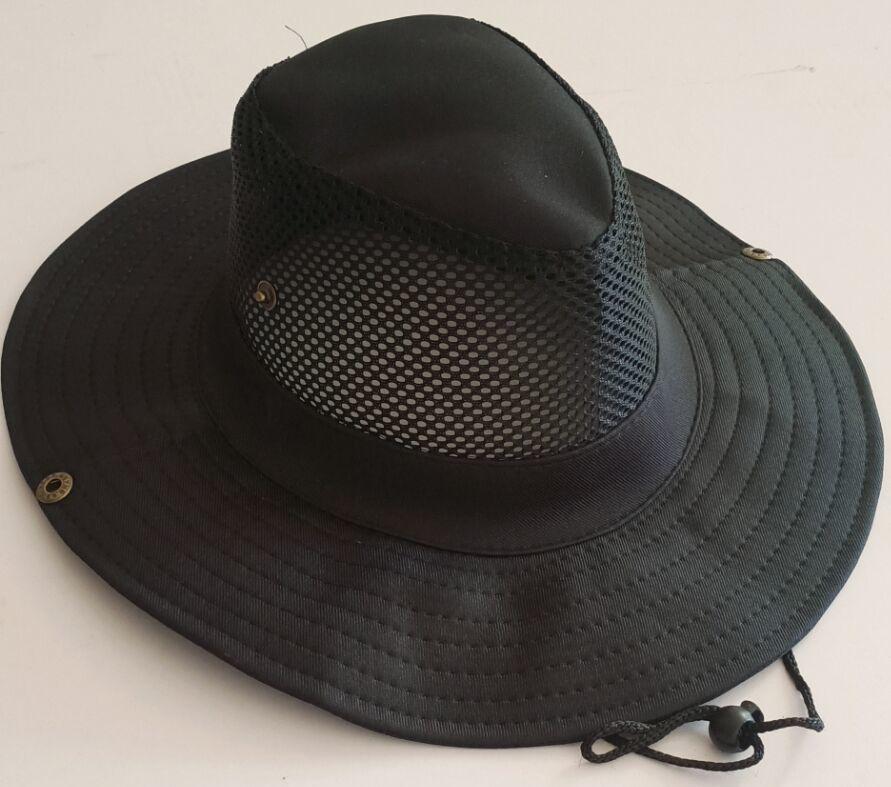 Sommer-Netzkappe, Herrenmode, große Traufe, Reise-Sonnenhut, einfarbig, matt, Fischerhut (7 Farben) schwarz