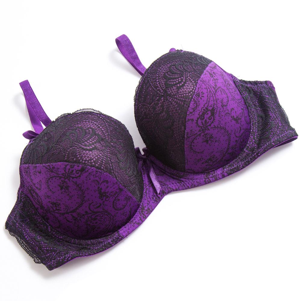 Spitzen-BHs für Frauen, Übergröße, BH, Druck, florales Plunge-Bralette, sexy Dessous, Bügel-BH 40D violett
