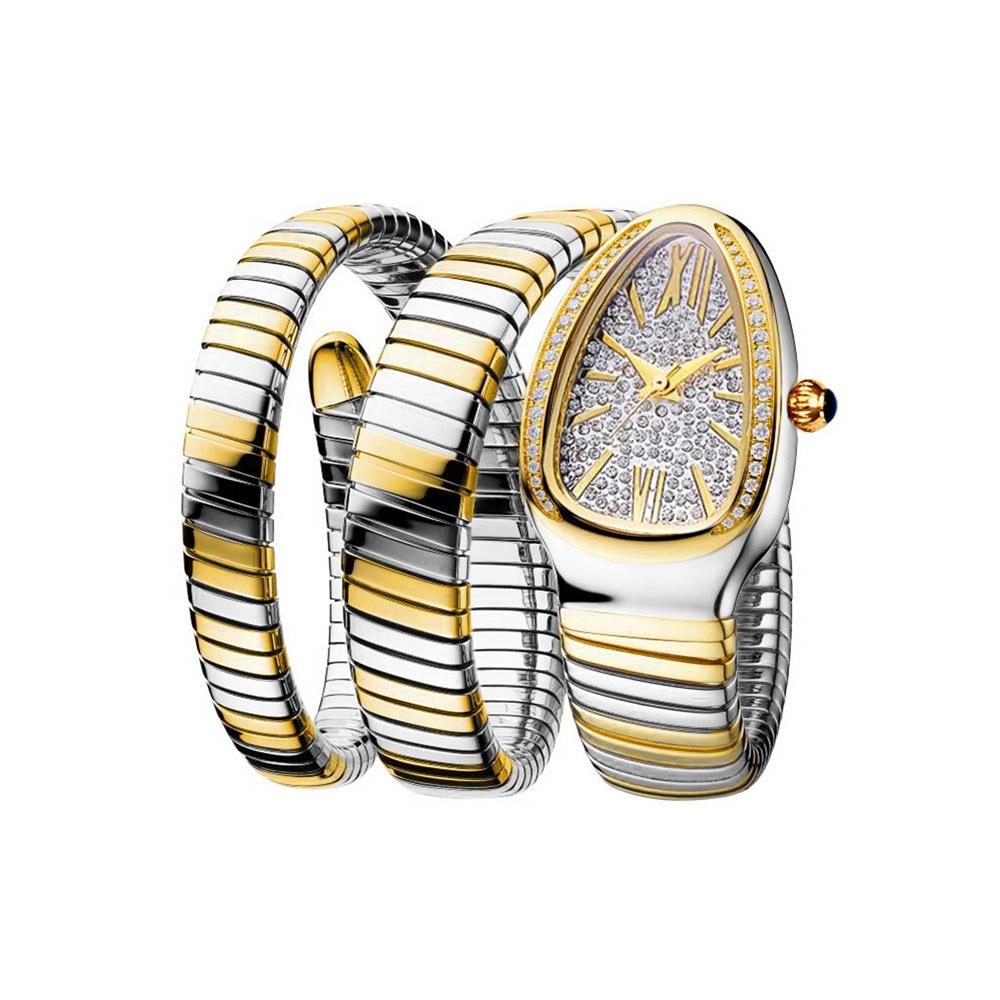 MISSFOX Luxus Damenuhren Schlangenform Armband Armbanduhr für Frauen Stahl Einzigartige Gold Quarz Damenuhr silber/gold