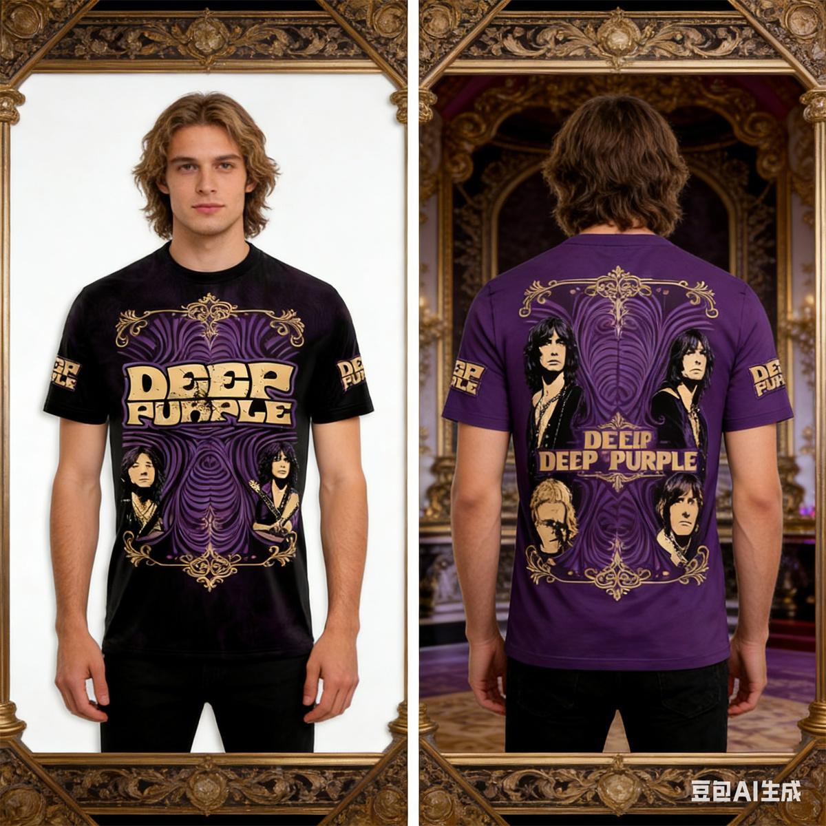Rock Deep Purple Band 3D Druck T-Shirt Herren Damen Mode Lässig Kurzarm T-Shirt Hip Hop Oberteile T-Shirts Herren Bekleidung 2XL brown