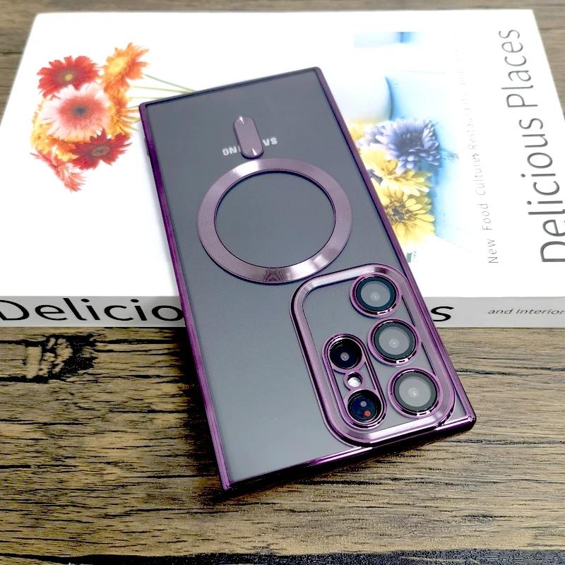 Beschichtung Transparent Für Magsafe Fall Für Samsung Galaxy S25 S24 S23 S22 S21 Ultra Plus S 25 24 23Ultra Mag Safe glas Objektiv Abdeckung For Samsung S21 gray