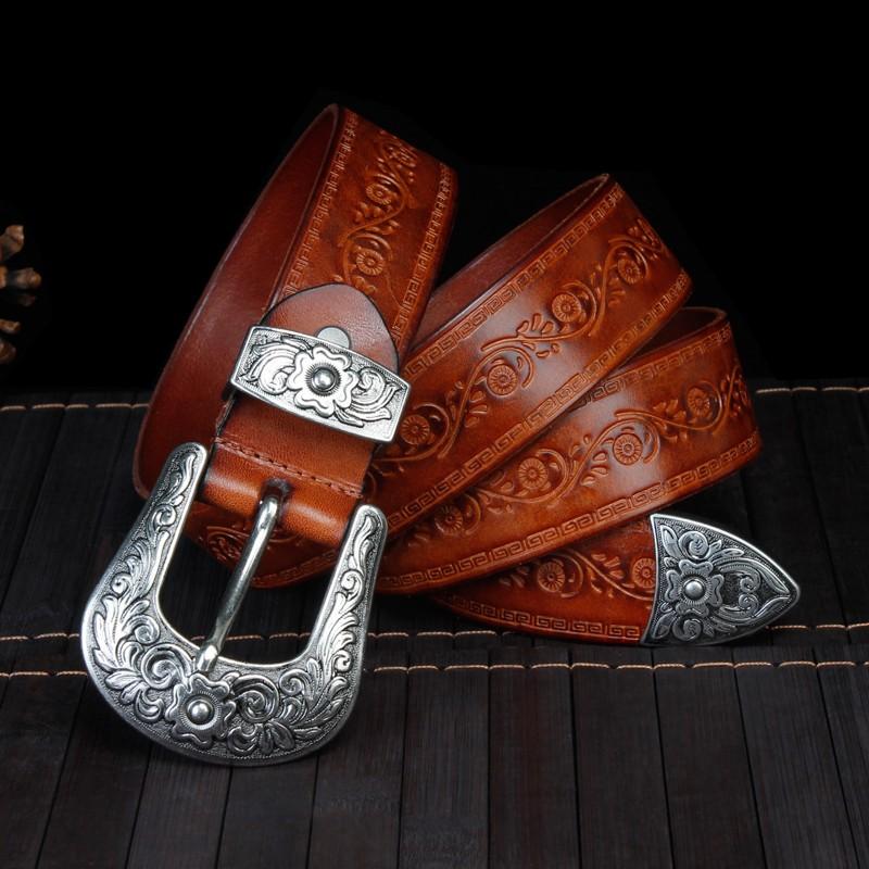 Hochwertiger Court-Style Geprägter Western Cowboy Stahl Schnalle Gürtel Echtes Leder Designer Herren Gürtel Punk Jeans Gürtel für Männer 100cm hellbraune