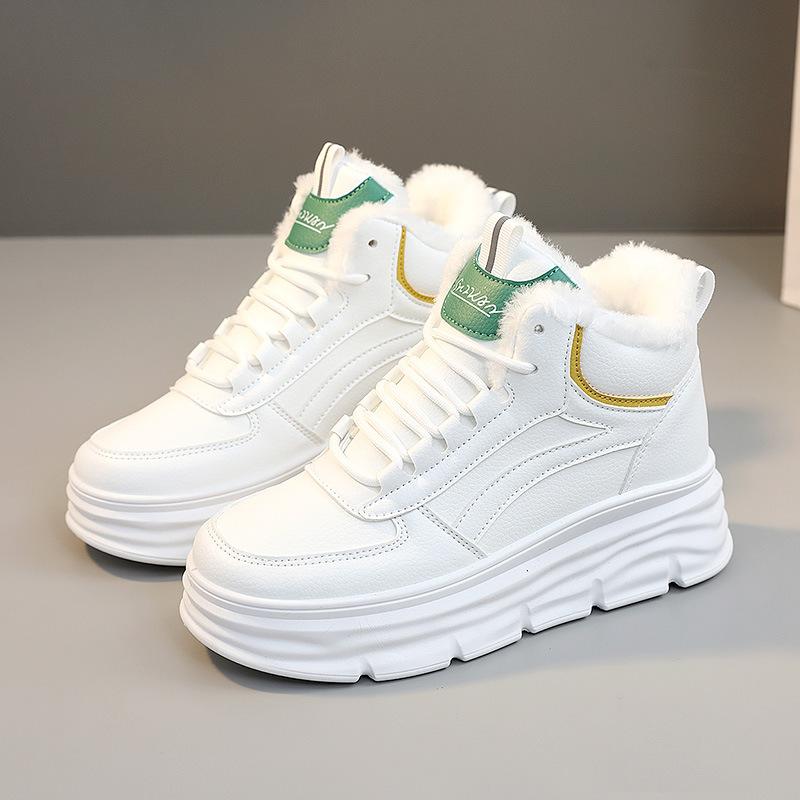 Damen-Shorts, Stiefel, Winter, warm, Pelz, Schneestiefel, Damenmode, lässig, Baumwollschuhe, Plateaustiefel, weiblich, lässig, hohe Stiefel, höhenvergrößernde Schuhe 40 grün/weiß