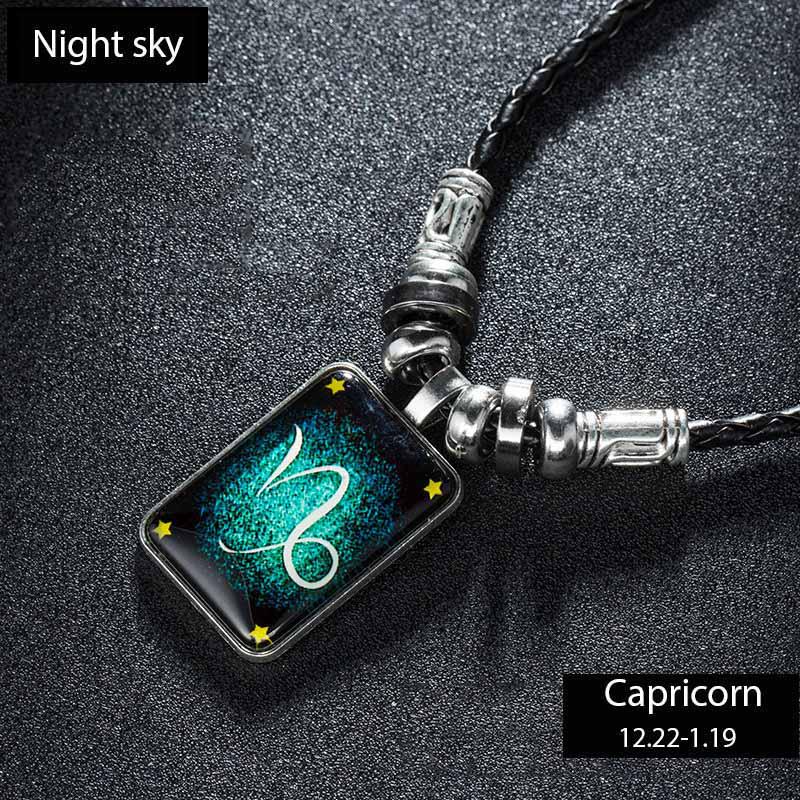 Sternzeichen-Halskette für Männer, männliche Halskette, coole Leder-Halskette, Sternbild, Valentinstag, Geburtstagsgeschenk Capricorn