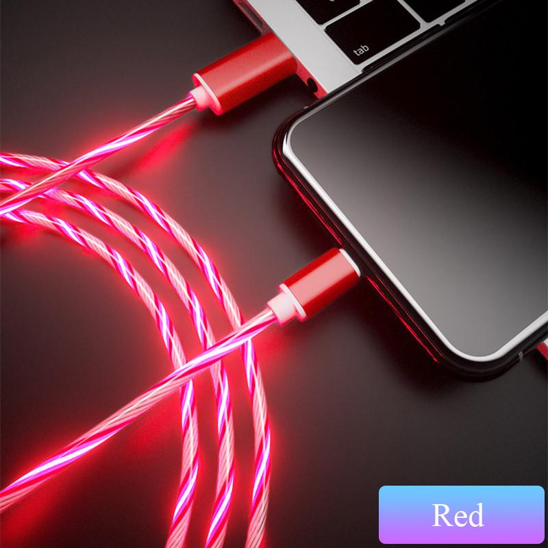 Leuchtendes Kabel, Handy-Ladekabel, LED-Licht, Micro-USB-Typ-C-Ladegerät für Samsung Galaxy S8, S9, A50, A70, Ladekabel For ios iPhone rot
