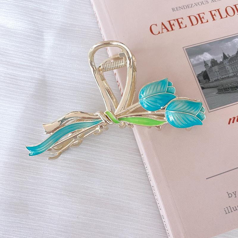 Neue Frauen Metall Haar Klaue Elegante Gold Blumen Haar Clips Haarspange Krabben Stirnband Pferdeschwanz Clip Kopfbedeckung Haar Zubehör Tiara blau