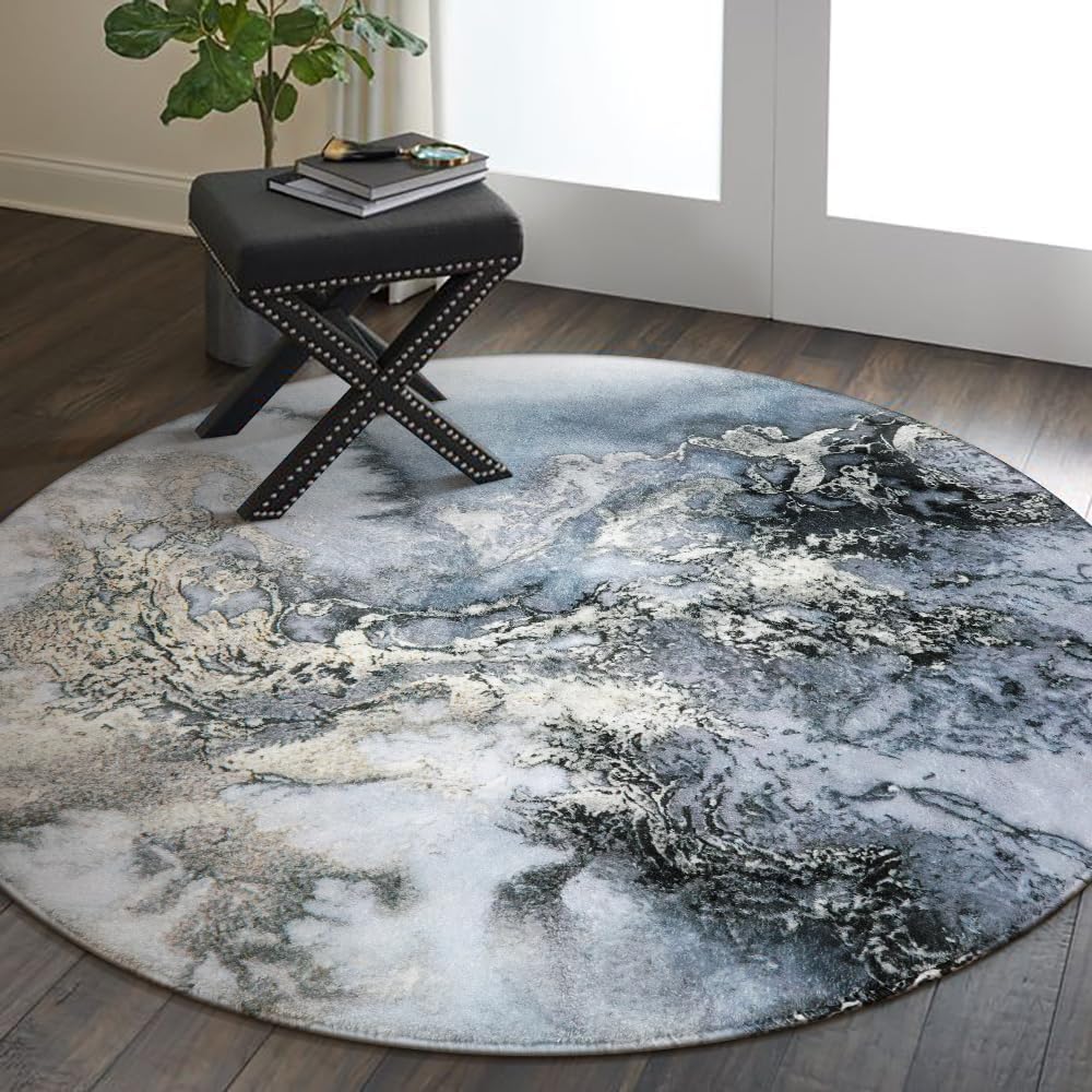 Runder Teppich mit Marmormuster Durchmesser Rutschfester Bereichsteppich Überwurf Teppiche Bodenteppich für Wohnzimmer Schlafzimmer Waschküche Dekor 120*120cm