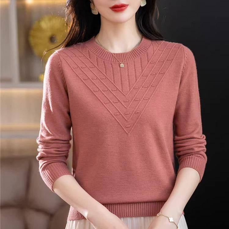 Rundhals-Mode-Strickpullover Langarm Herbst und Winter All-Match-Mode Oberbekleidung Dünner lockerer Pullover Bottoming Shirt Top XL rosa