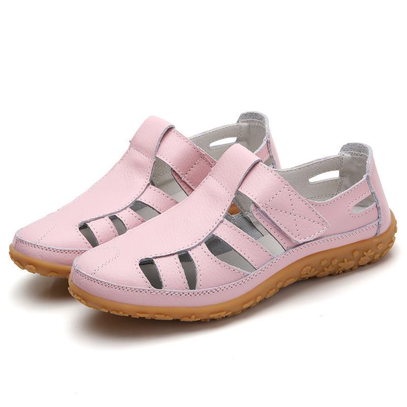 Damen Ledersandalen Lässige Sommer Sandalen mit geschlossenem Zeh Strand Sandalen Flache Bequeme Sneaker 37 rosa