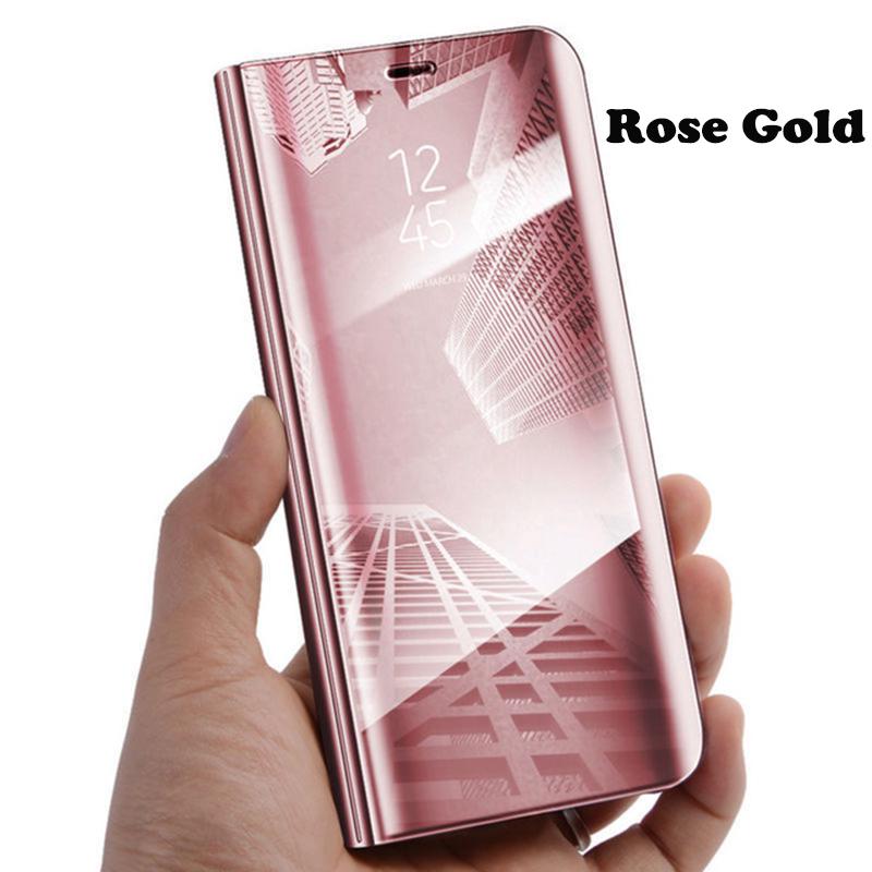 Vertikaler Spiegelständer Flip Anti-Fall-Smartphone-Lederhülle für IPhone Huawei Samsung Xiaomi usw Huawei P30 Lite/Honor 20s rose gold