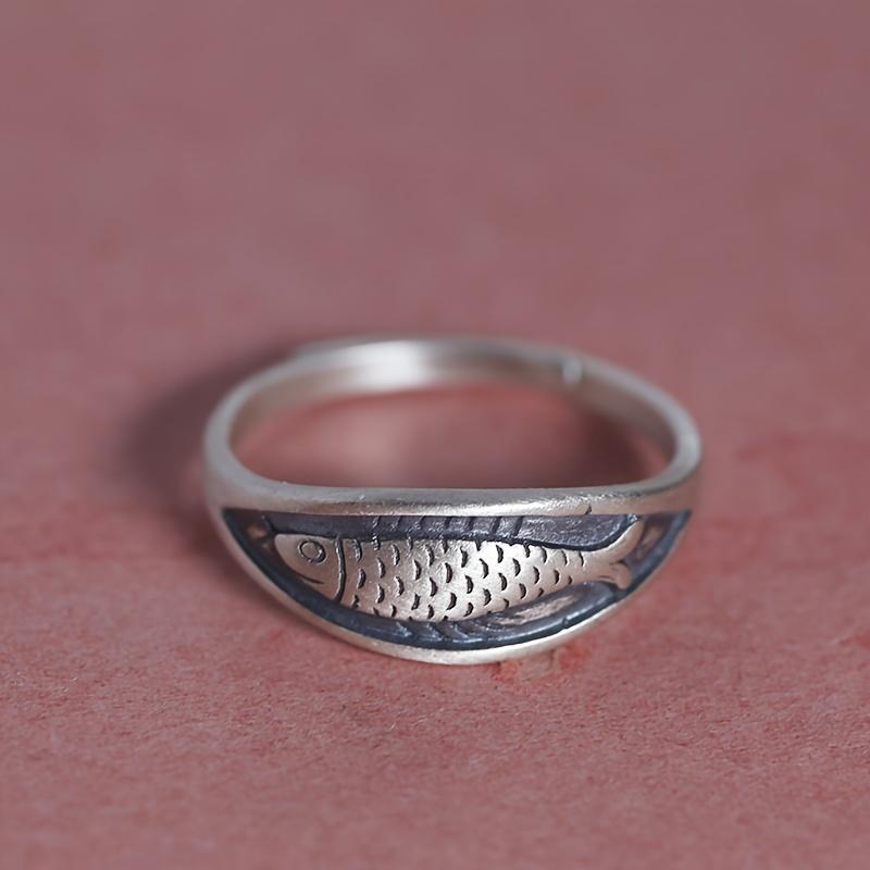Kupfer Tribal Stil Koi Fisch Ring, Handgefertigt Retro Chinesisch Inspiriertes Gesalzenes Fisch Design, Modisches Einzelring-Accessoire