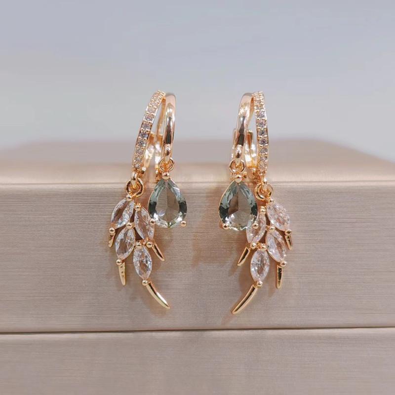 Koreanische Trendy Zirkon Feder Tropfen Ohrringe für Frauen Mode Gold Farbe Ohrring Schmuck Party Zubehör gold