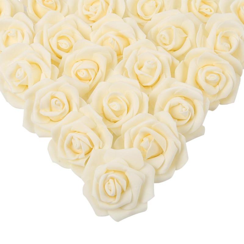 100 Stück echt aussehende künstliche Rosenblütenköpfe aus Schaumstoff, künstliche Rosen für DIY Hochzeit, Babyparty, Tafelaufsätze, Arrangements, Partytische, Heimdekorationen champagner