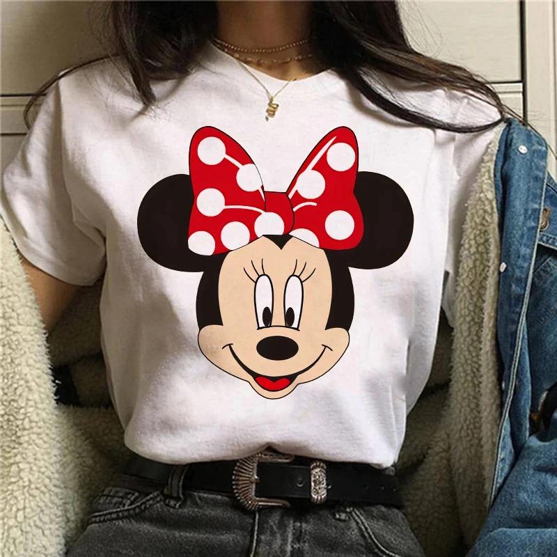 2025 Mickey T-Shirt Y2k Minnie Maus Hut Druck Baumwolle Komfort T-Shirt Damen Mode T-Shirt Damenbekleidung Kawaii Disney T-Shirt XL