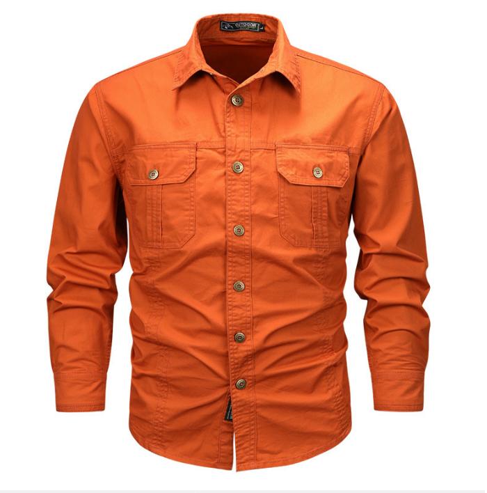 Langarmhemd Herren Frühling und Herbst Locker Baumwolle Arbeitskleidung Top Herbst Lässig Revershemd L orange