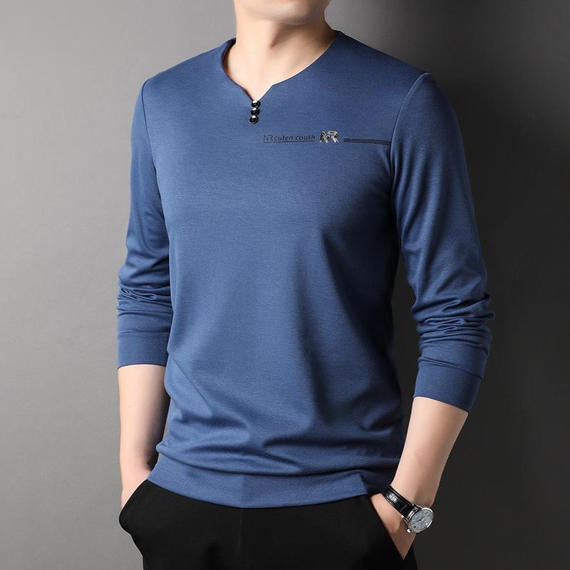 Frühlings-Neue Herren Langarm-T-Shirts, Modische und Lässige Einfarbige T-Shirts, Unterhemden für Männer 3XL
