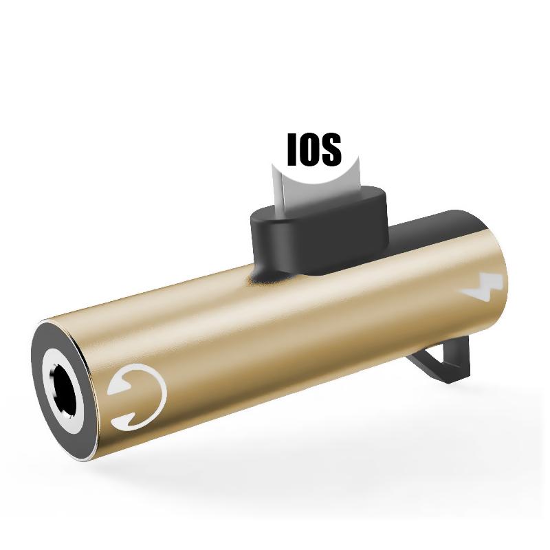 NEUE 2 IN 1 Audio Kopfhörer Lade Dual Adapter Splitter Für iPhone XR XS X 7 8 11 11Pro Für 3,5mm Jack zu Kopfhörer AUX Kabel gold