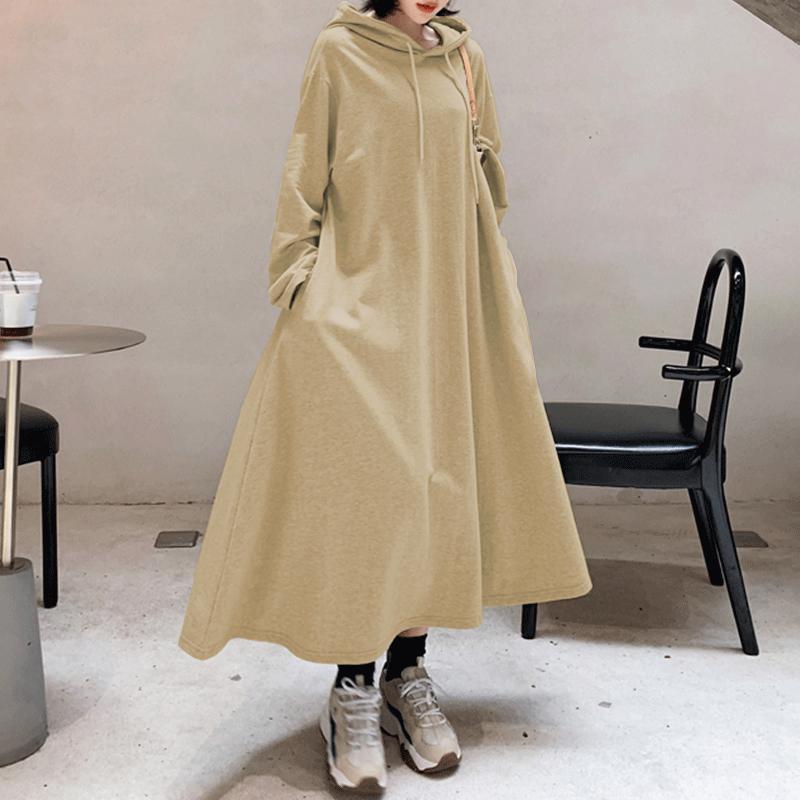 ZANZEA Lange Hoodies Damen Herbst Winter Sweatshirt Damen Pullover Kleider 4XL beige