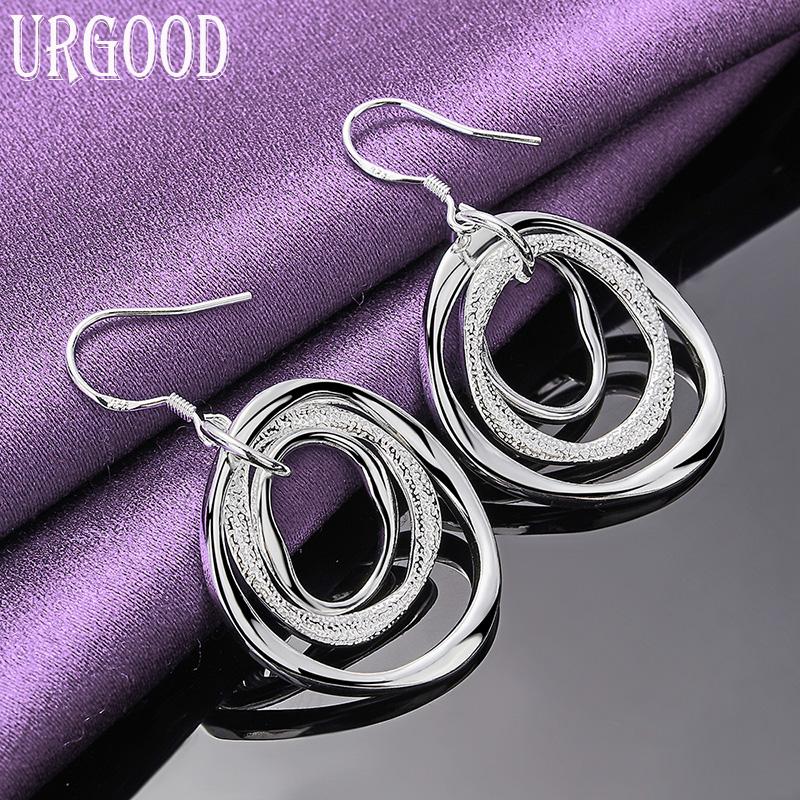 925 Sterling Silber Kreis Anhänger Ohrringe Modeschmuck 4.00*2.70cm