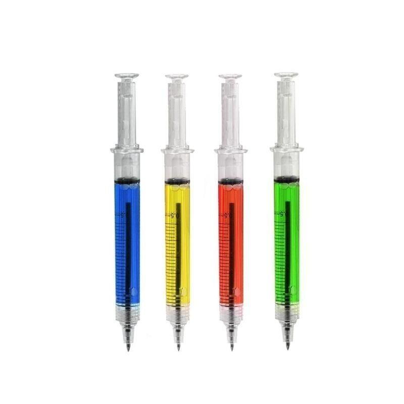 4PCS Lustige Ganze Person Spielzeug Spritze Stift Stift Halter Kugelschreiber Kreative Schreibwaren Student Lieferungen Geschenk Blue refill