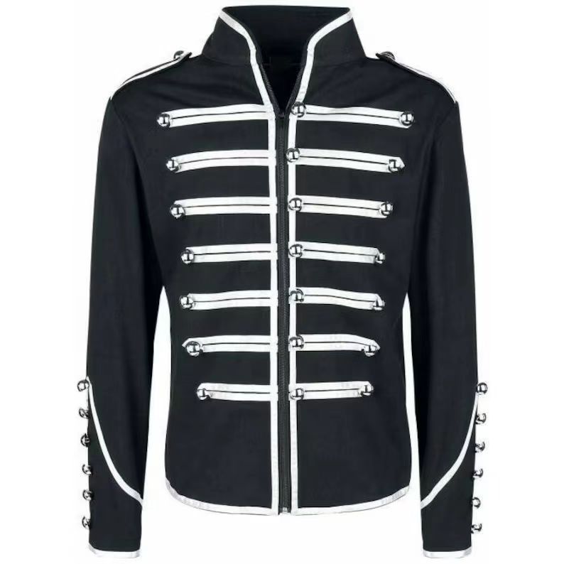 Steampunk Herren Gothic Kleidung Militärjacken Mittelalterliche Vintage Jacke Stehkragen Rock Gehrock Herren Retro Punk Mantel XXXXL weiß