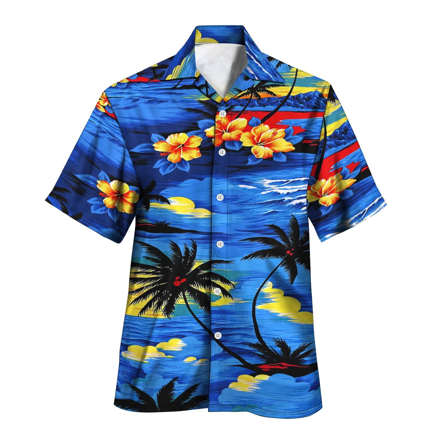 2025 neue Druck Hemd Tiki Hemd Männer Hawaiian Shirts Herren Retro Herren Plus Größe Hemd Casual Kurzarm Strand Bluse Männlichen tops M blue
