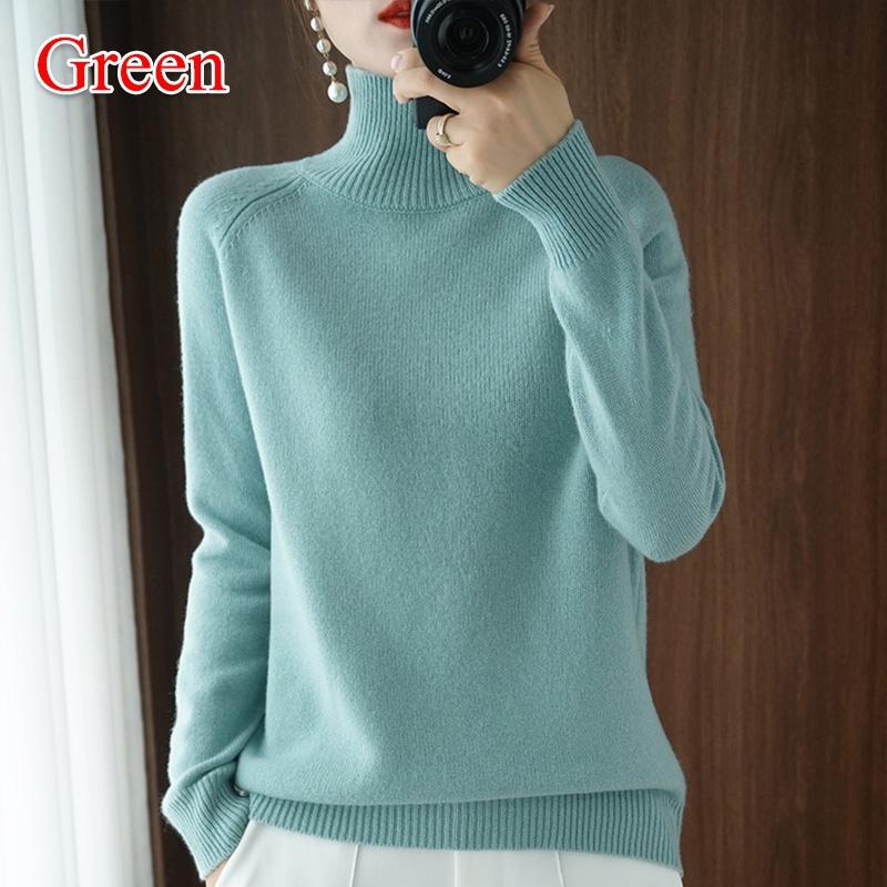 Wolle Reinem Kaschmir Pullover Frauen Pullover Pull Femme Herbst Winte High Neck Stricken Pullover Damen Rollkragen Jumper XXL hellgrüne