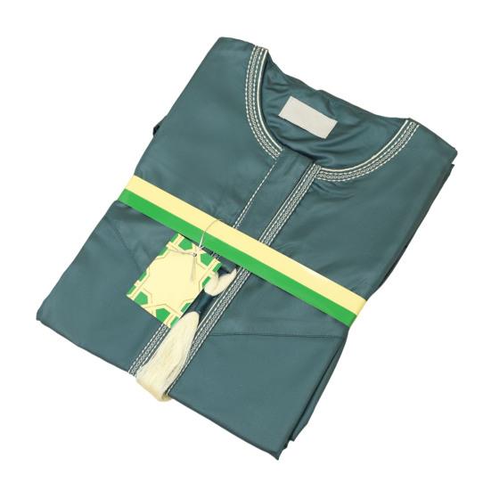 Herren Einfarbiges Abaya Langärmeliges Kaftan-Gewand mit Besticktem Ausschnitt Manschetten Quaste Saudi-Arabisches Islamisches Thobe Kaftan für Islamisches Gebet 62 grün